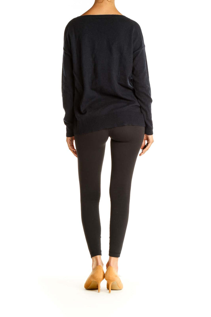 Navy Blue Graphic Print Casual Sweater