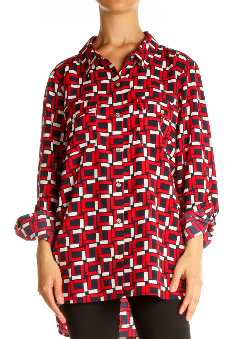 Red Geometric Print All Day Wear Shirt