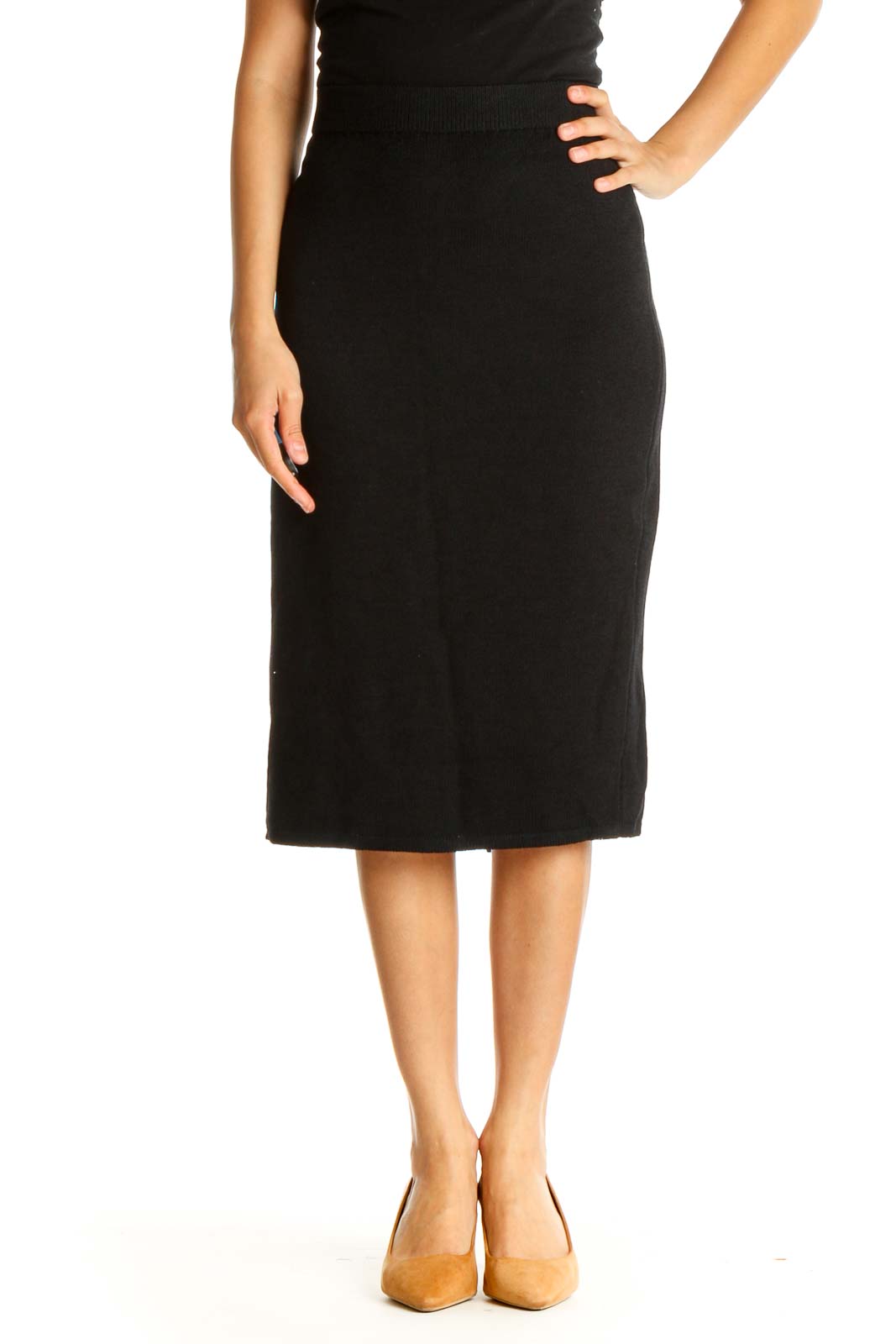 Black Solid Brunch Pencil Skirt
