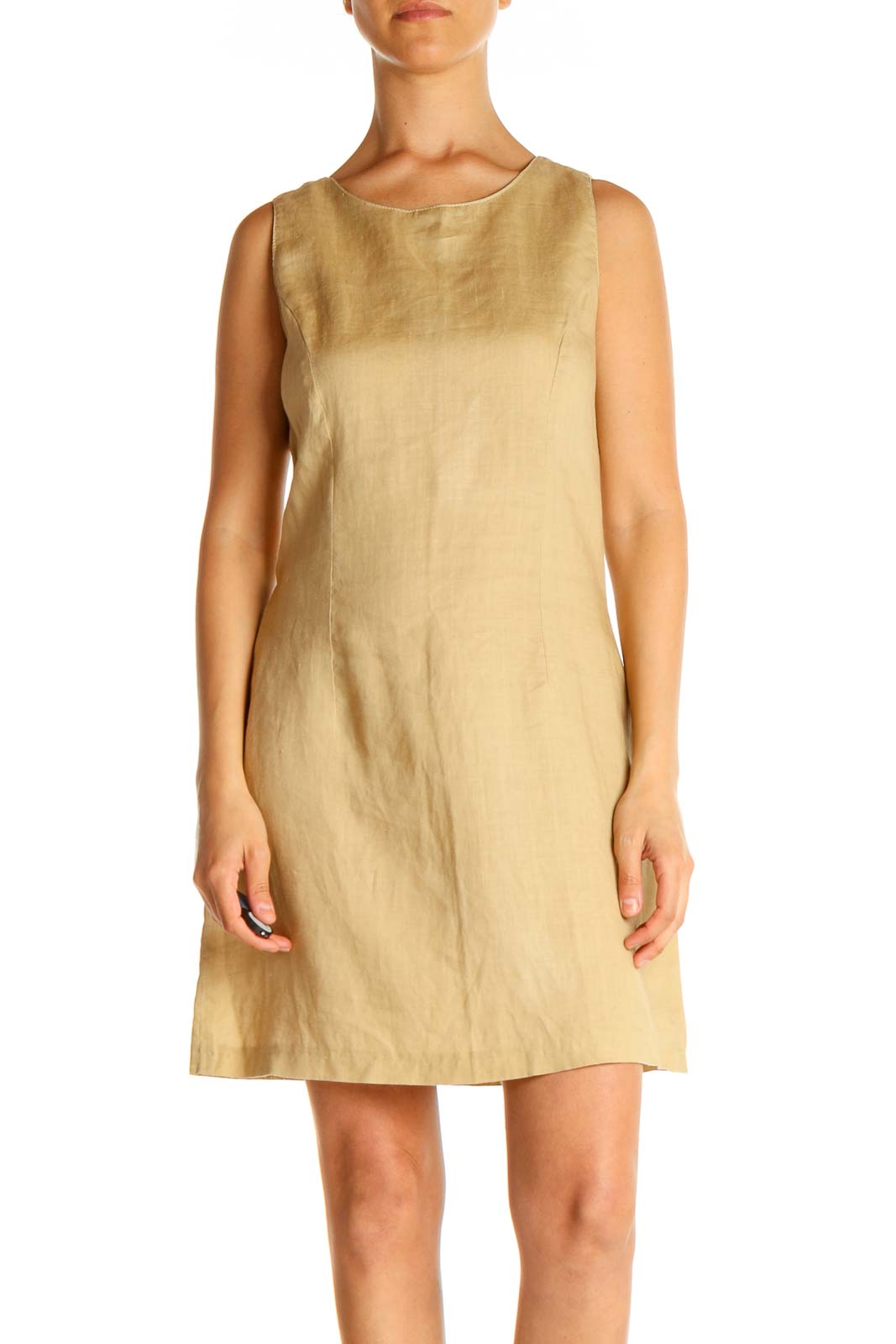 Beige Solid Day Fit & Flare Dress