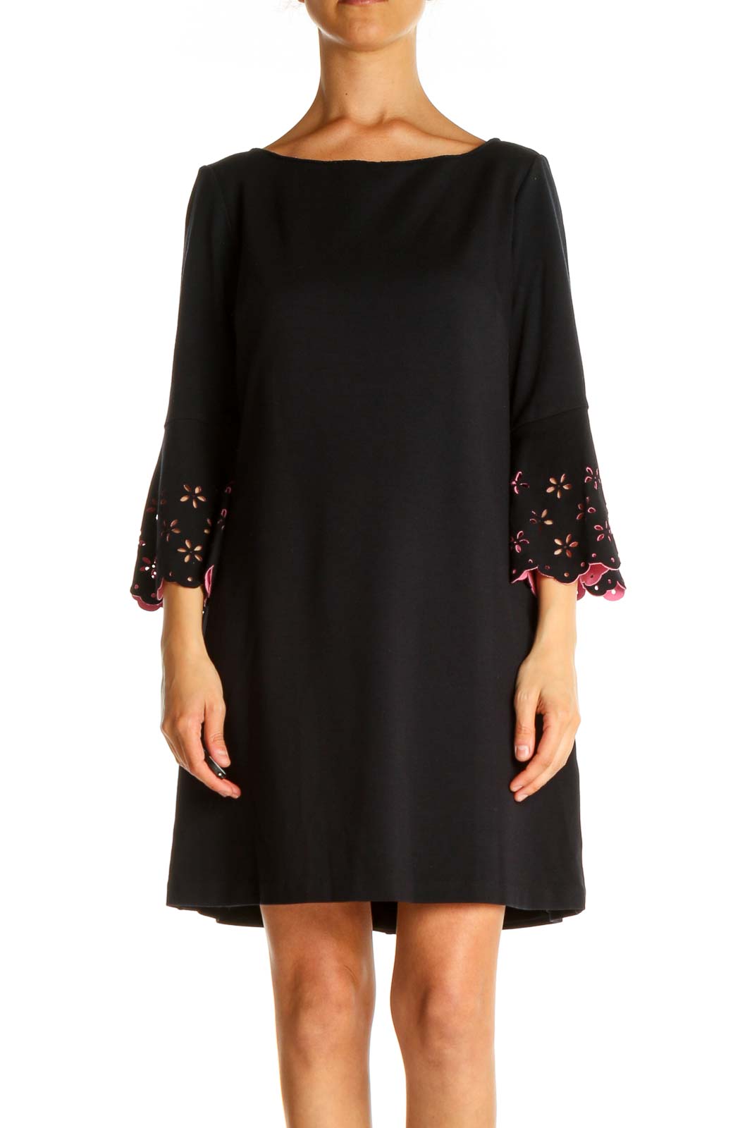 Black Solid Day Shift Dress