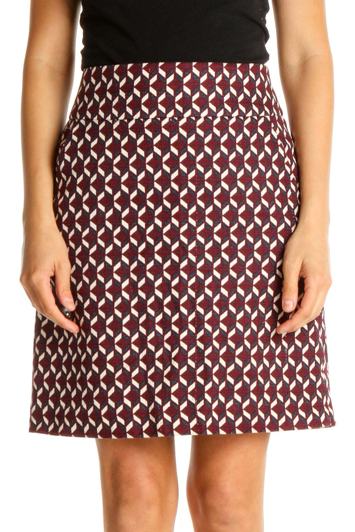 Red Printed Holiday A-Line Skirt