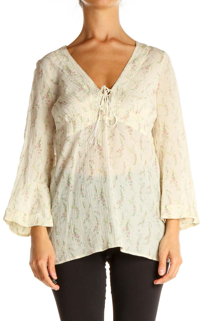 Beige Floral Bohemian Blouse