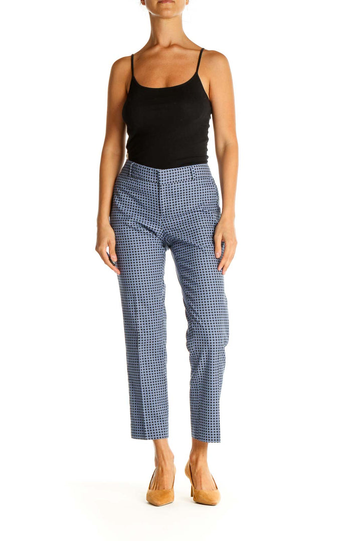 Purple Geometric Print Cropped Trousers
