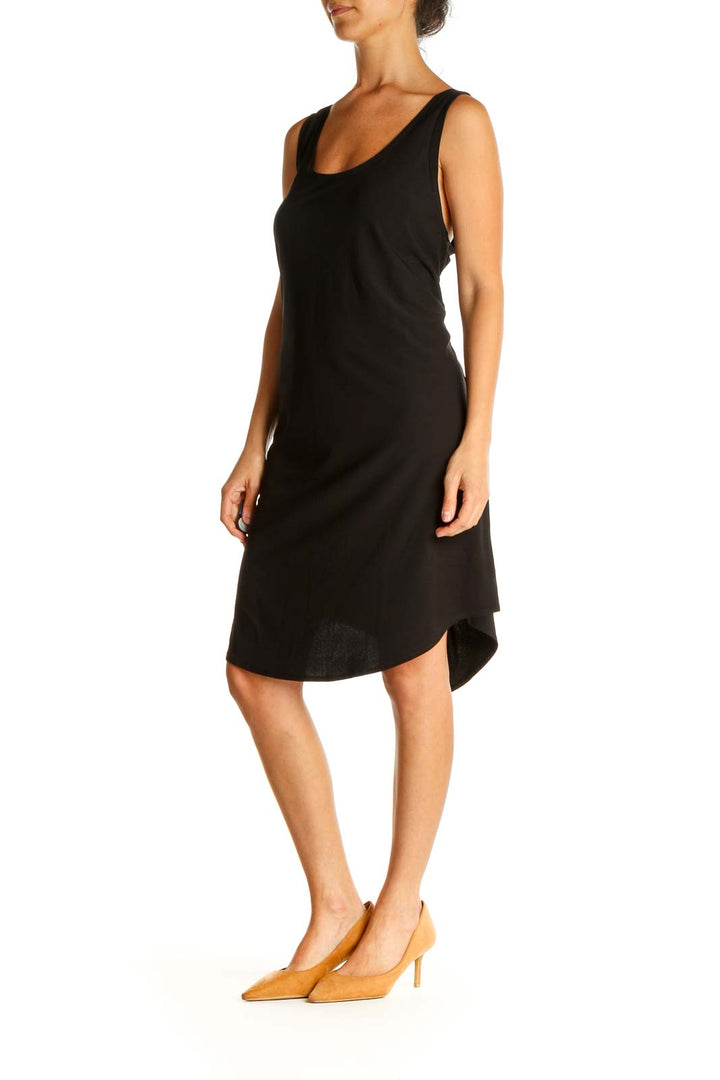 Black Solid Day Sheath Dress