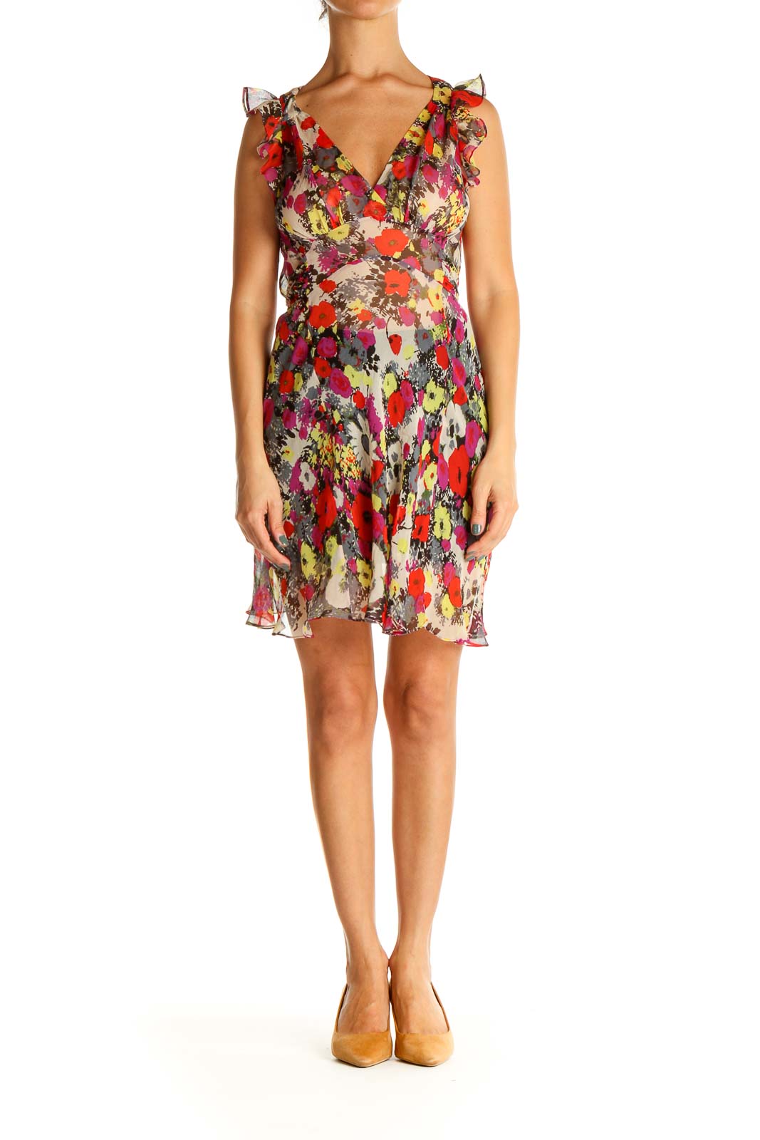 Red Floral Print Day Sheath Dress