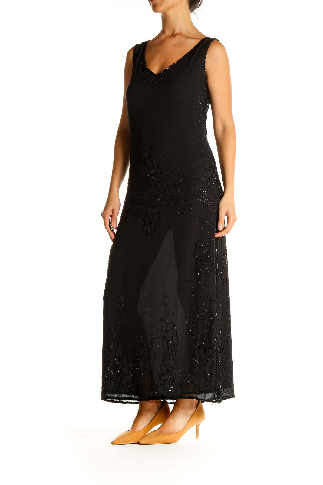 Black Sequin Column Dress