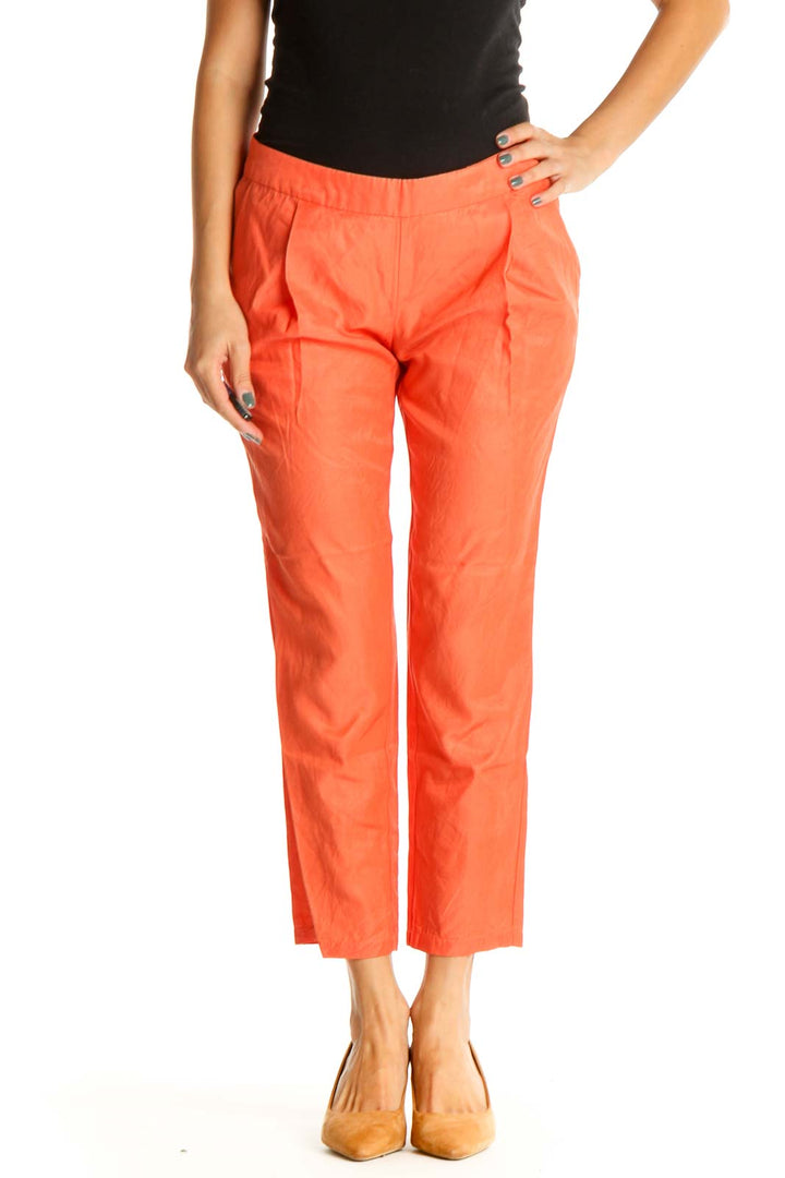 Orange Solid Casual Capri Pants