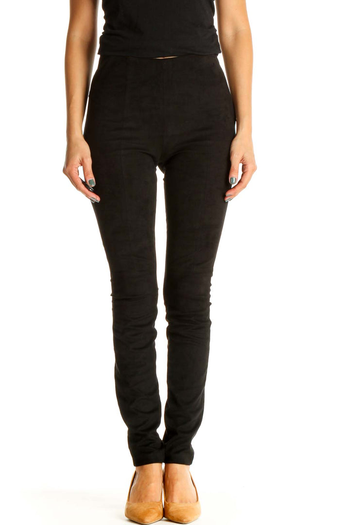 Black Solid Casual Leggings