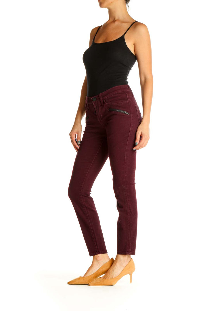 Red Solid All Day Wear Skinny Pants