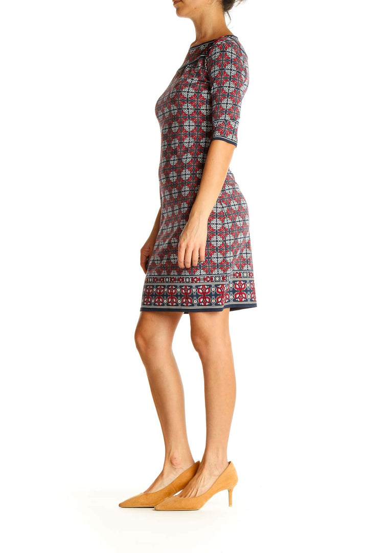 Red Geometric Print Sheath Dress