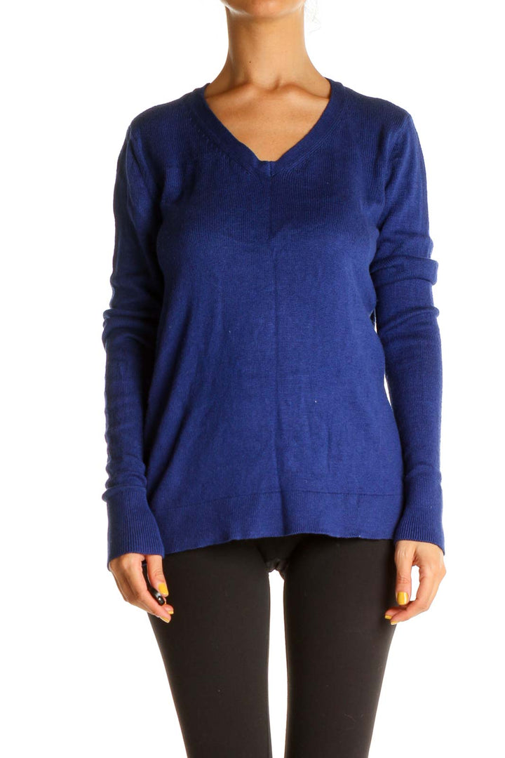 Blue Solid Classic Sweater