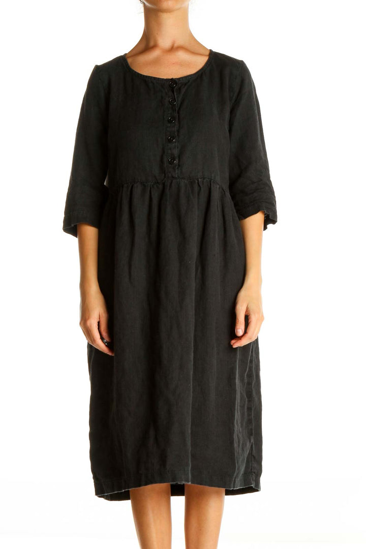 Black Solid Day Fit & Flare Dress