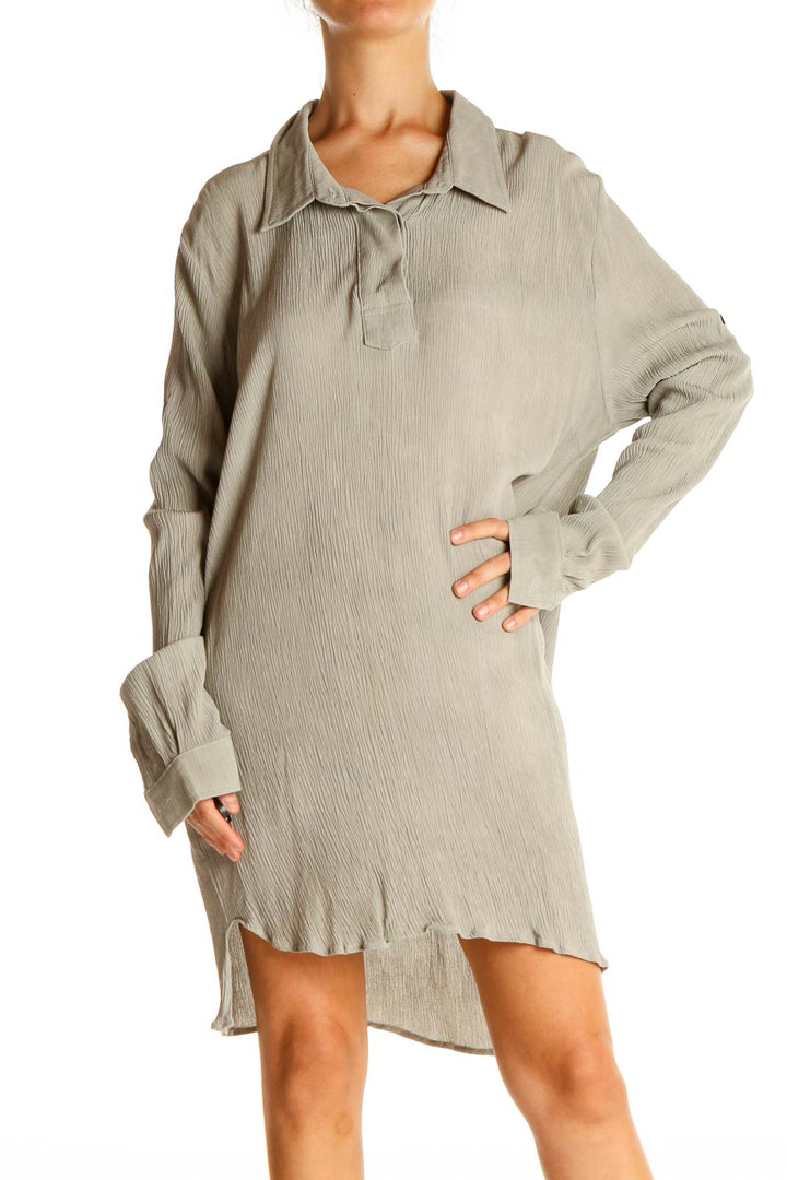 Beige Solid Casual Shift Dress