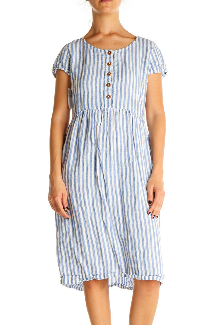 White Striped Day Fit & Flare Dress