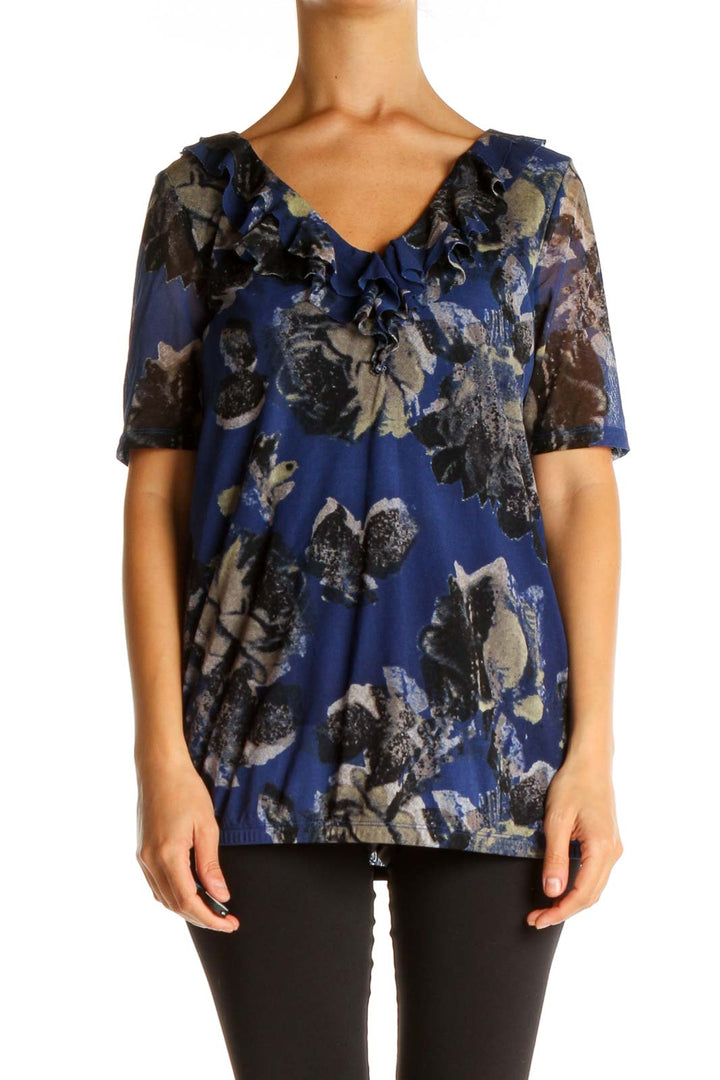 Blue Floral Print Blouse