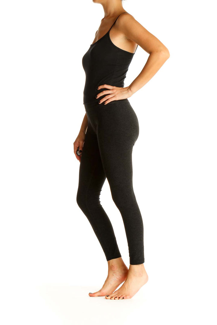 Black Textured Casual Leggings