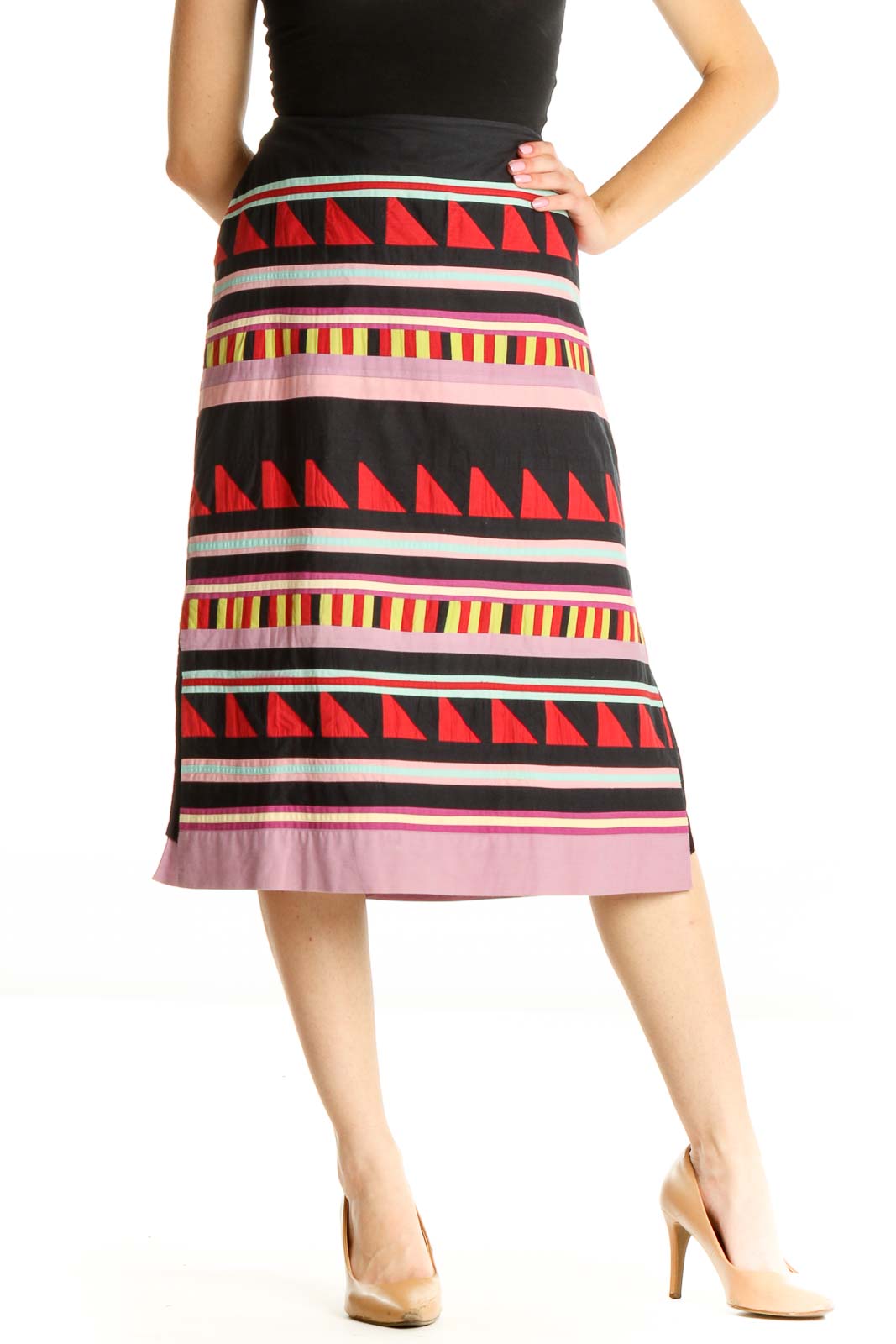 Black Aztec Print Bohemian A-Line Skirt