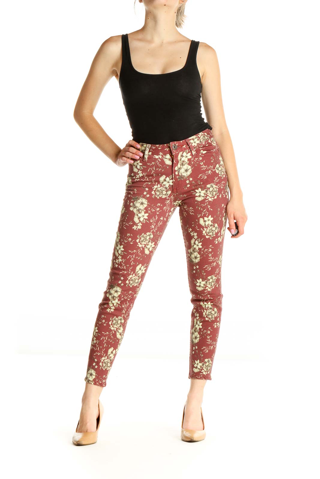 Red Floral Skinny Jeans