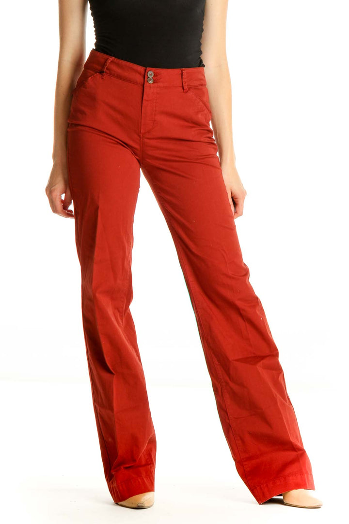Red Solid Chic Trousers
