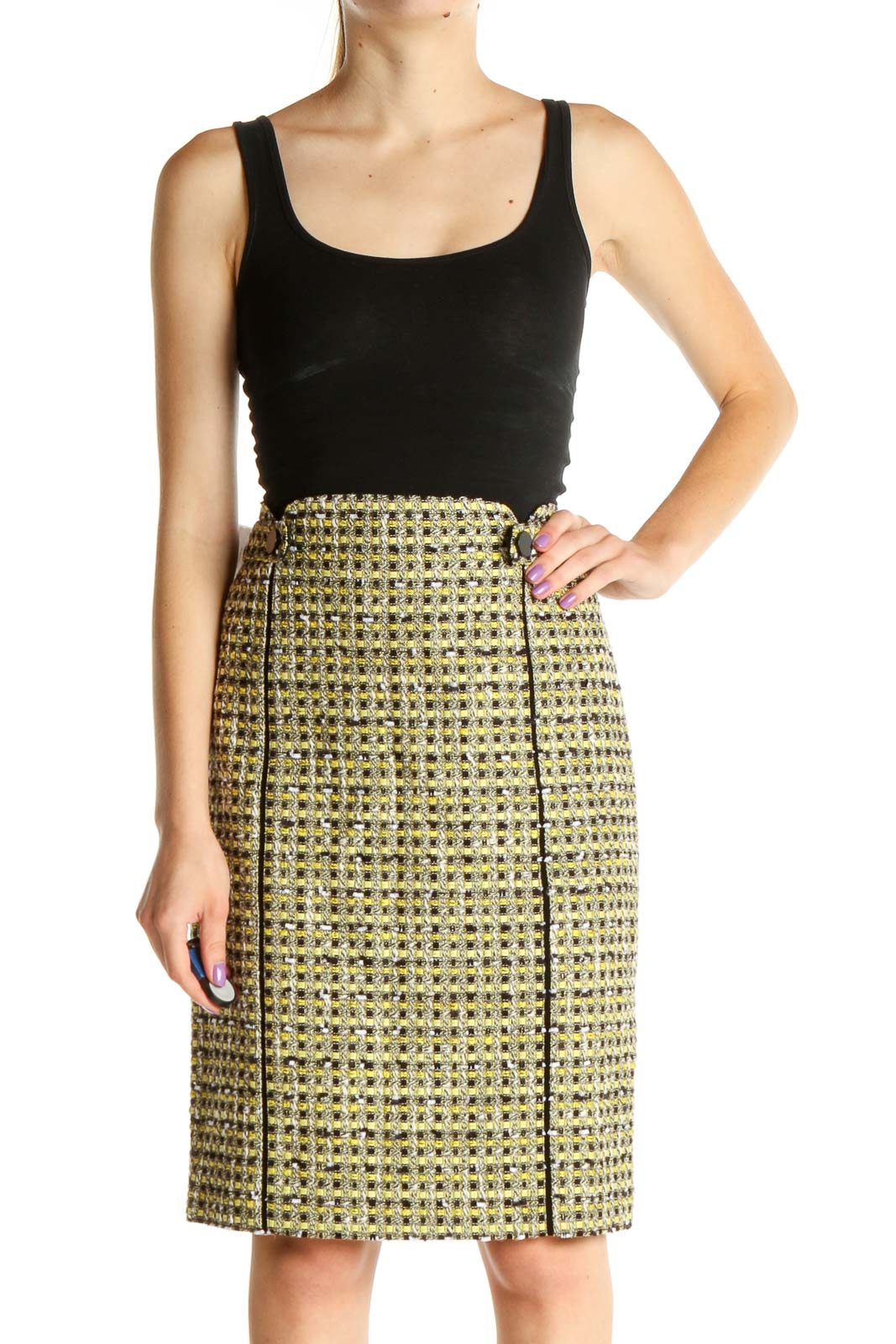 Yellow Houndstooth Retro Pencil Skirt