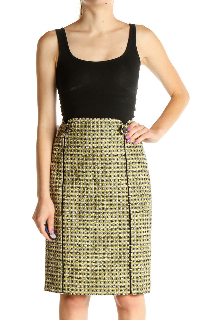 Yellow Houndstooth Retro Pencil Skirt