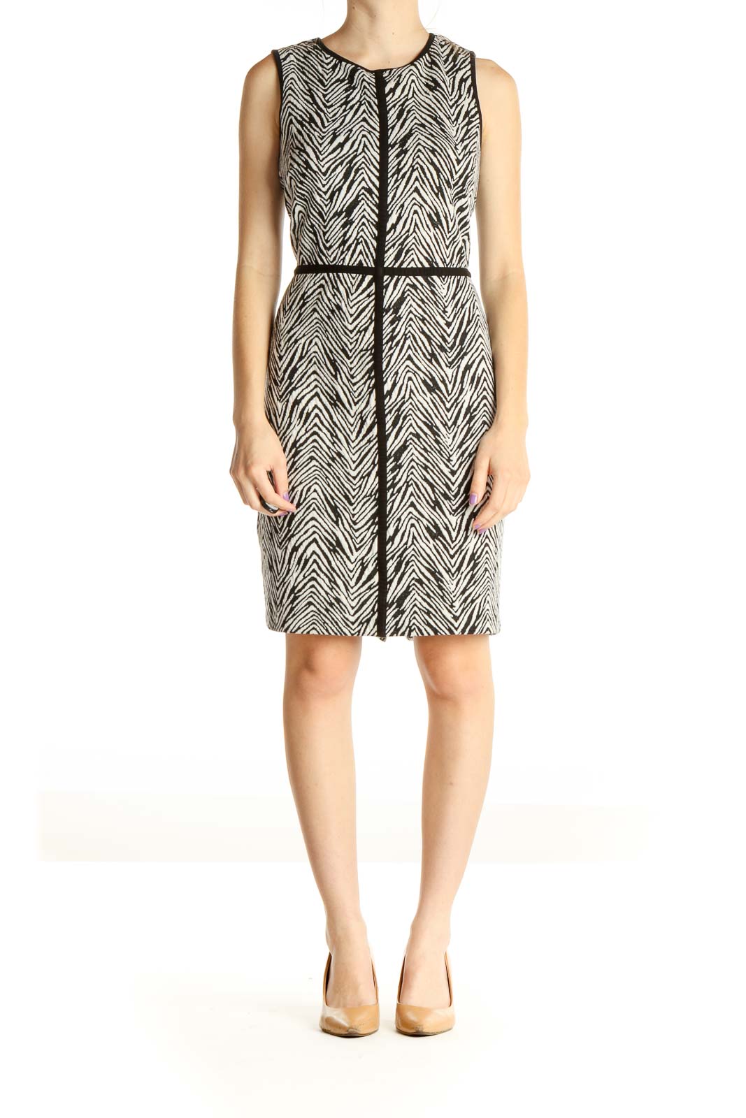Beige Animal Print Work Dress