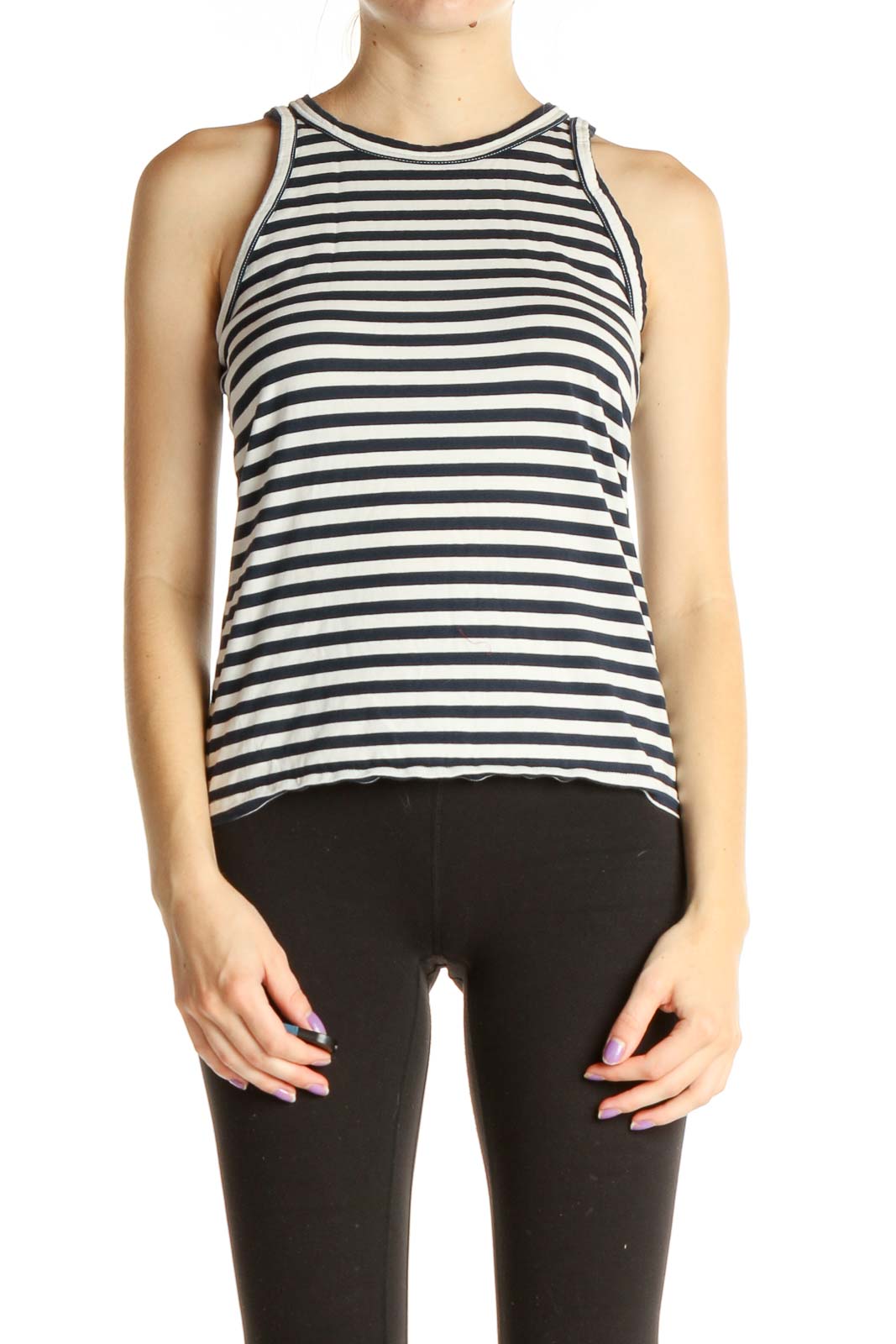 White Striped All Day Wear Tank Top