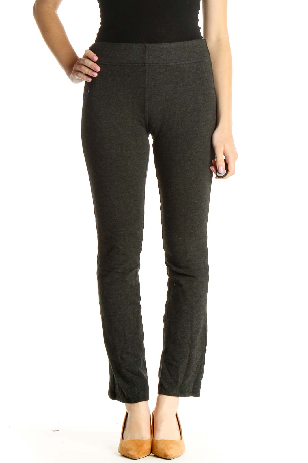 Gray Textured Casual Leggings