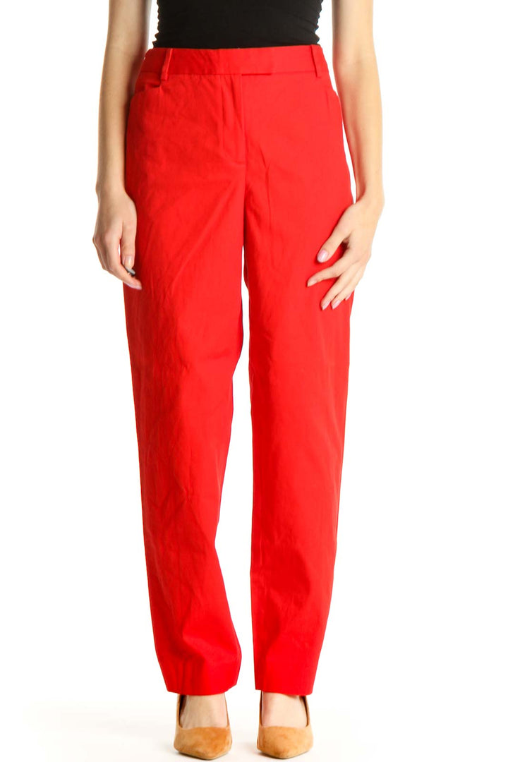 Red Solid Casual Trousers