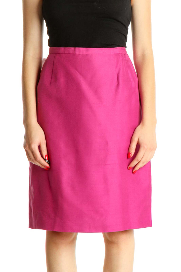 Pink Solid Classic A-Line Skirt