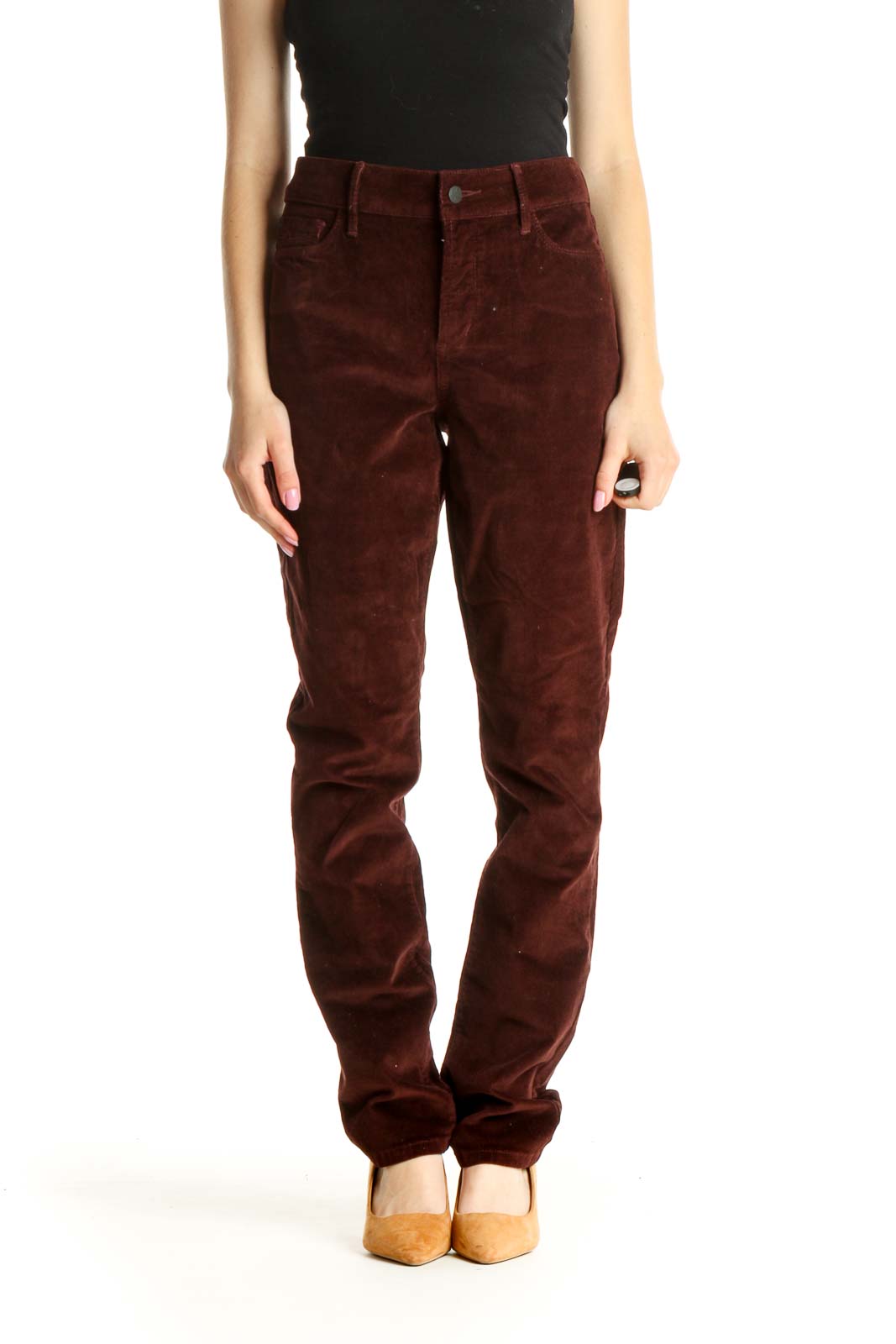 Red High-Waisted Corduroy Straight Leg Jeans