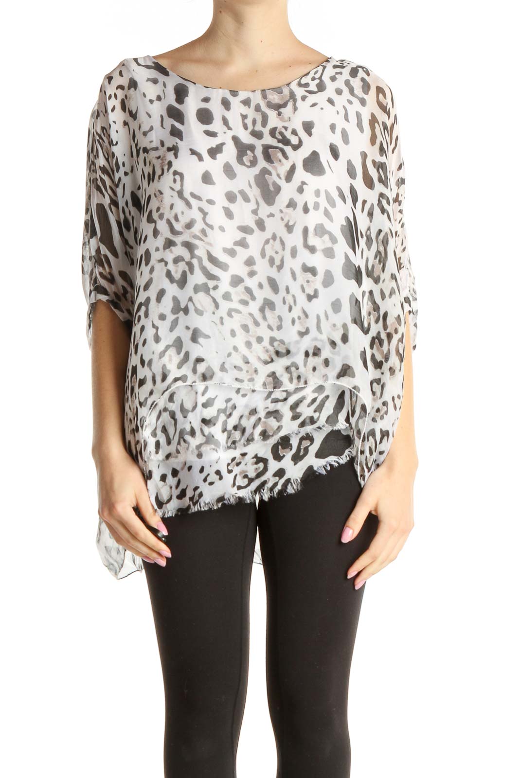 White Animal Print All Day Wear Silk Blouse