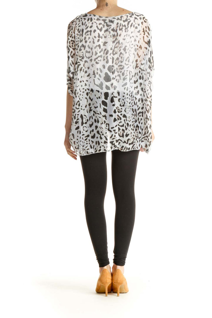 White Animal Print All Day Wear Silk Blouse