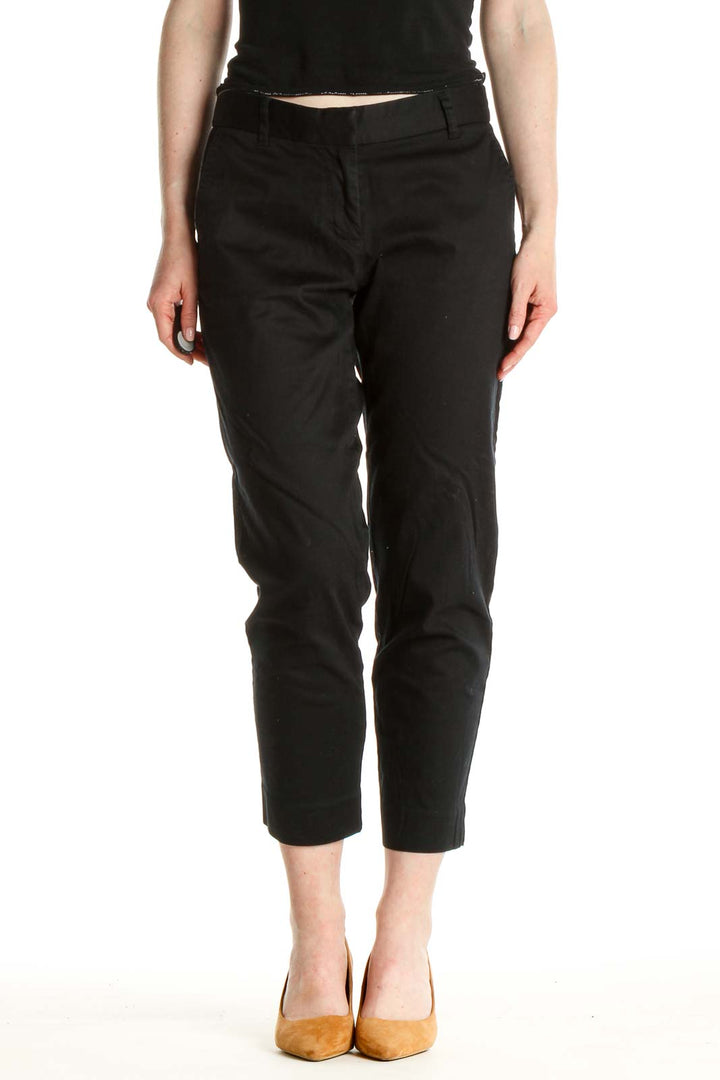 Black Solid Casual Capri Pants