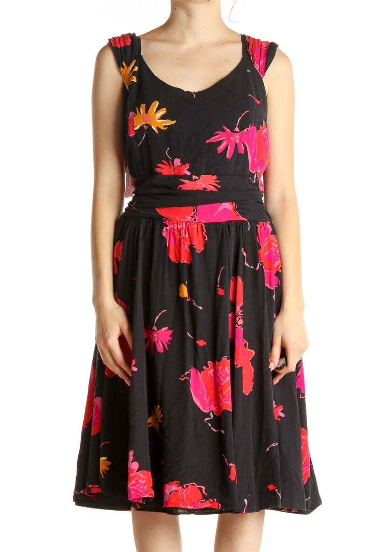 Black Floral Print Day Fit & Flare Dress