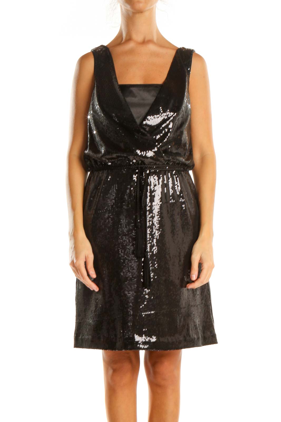 Black Sequin Cocktail Fit & Flare Dress