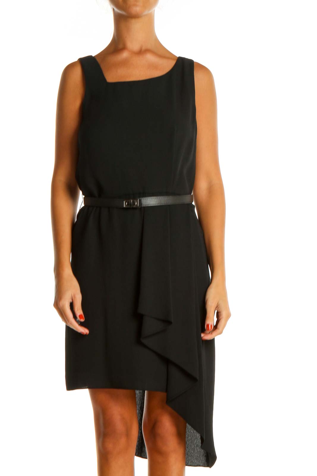 Black Solid Day Sheath Dress