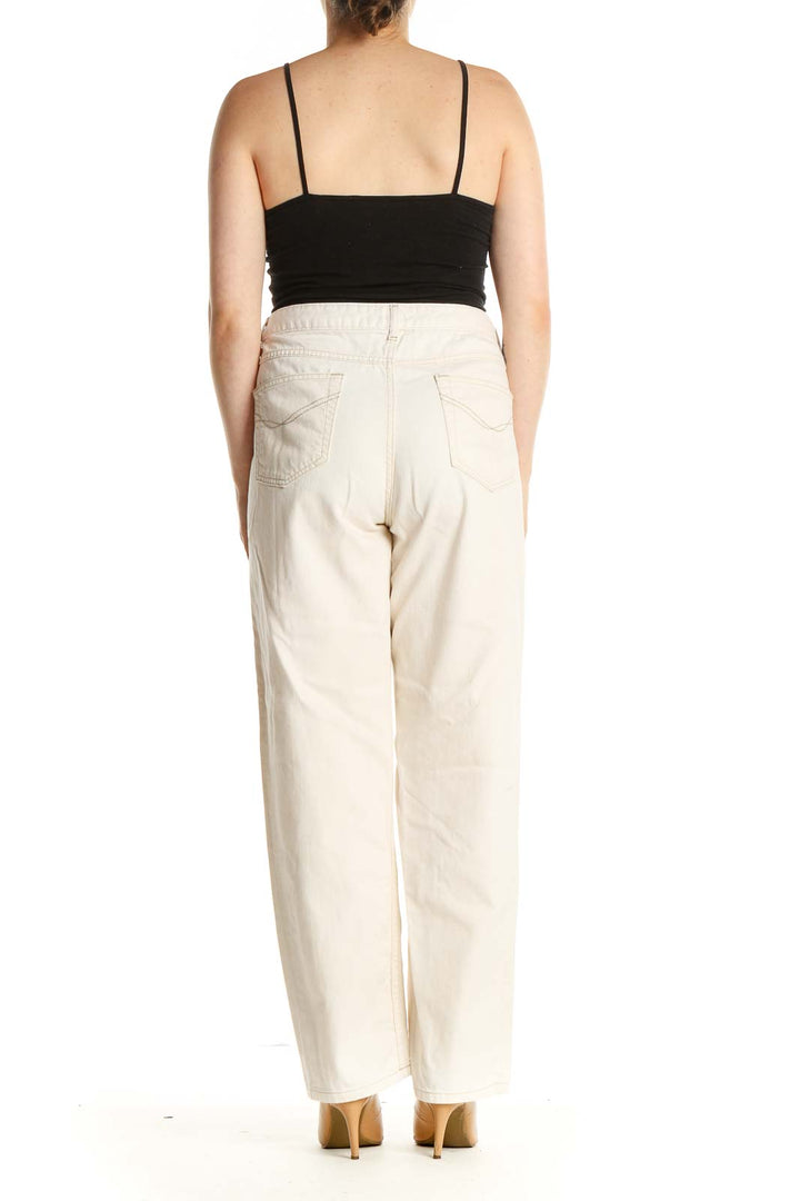 Beige Straight Leg Jeans