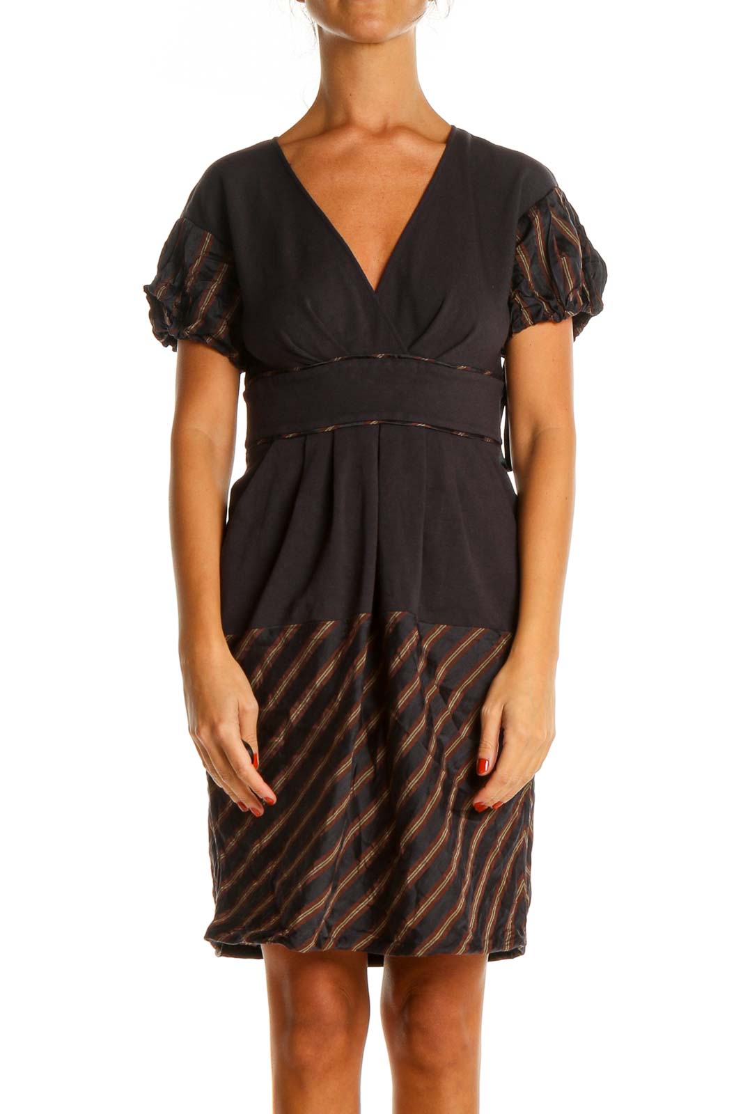 Black Striped Day Fit & Flare Dress