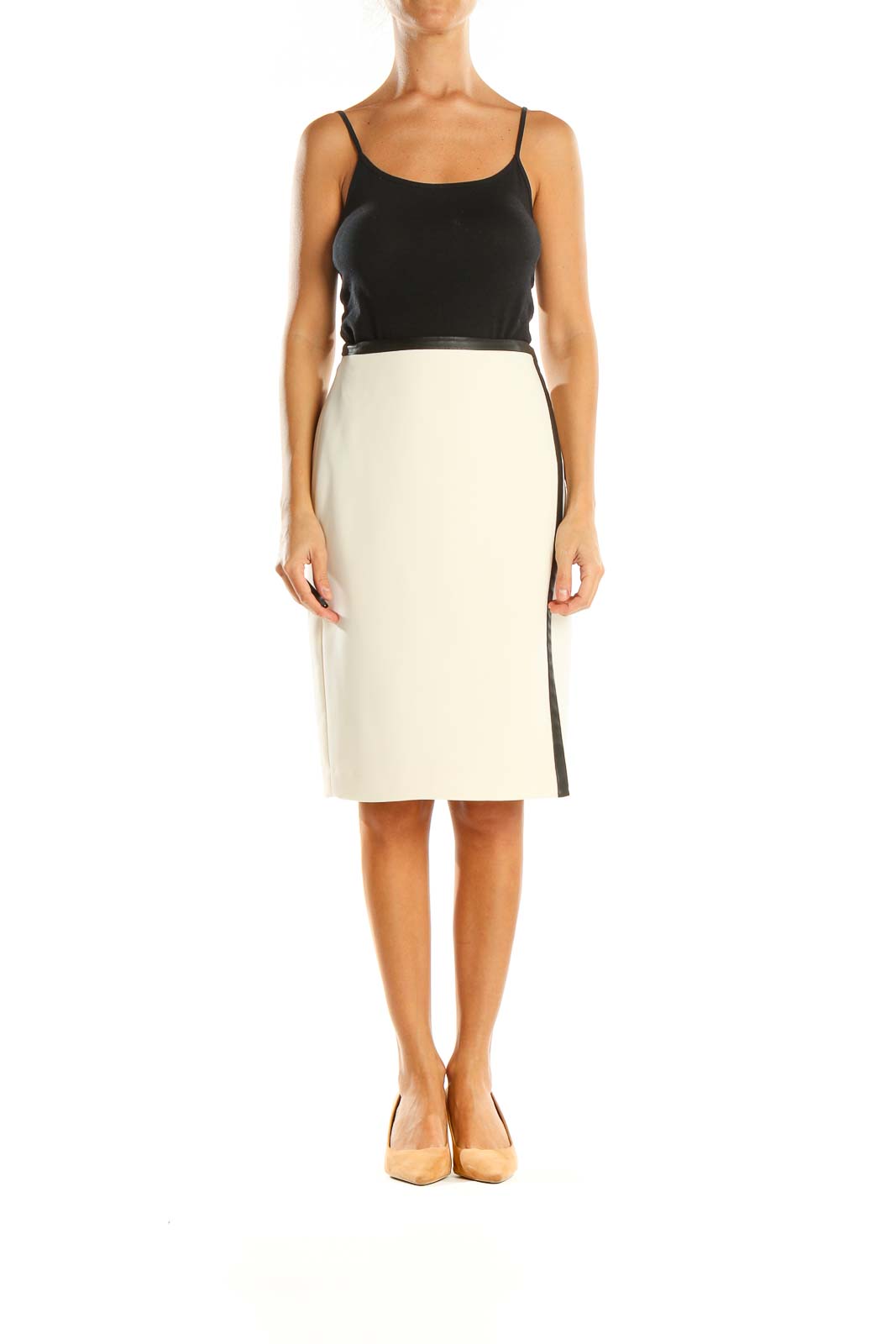 Beige Colorblock Brunch Pencil Skirt