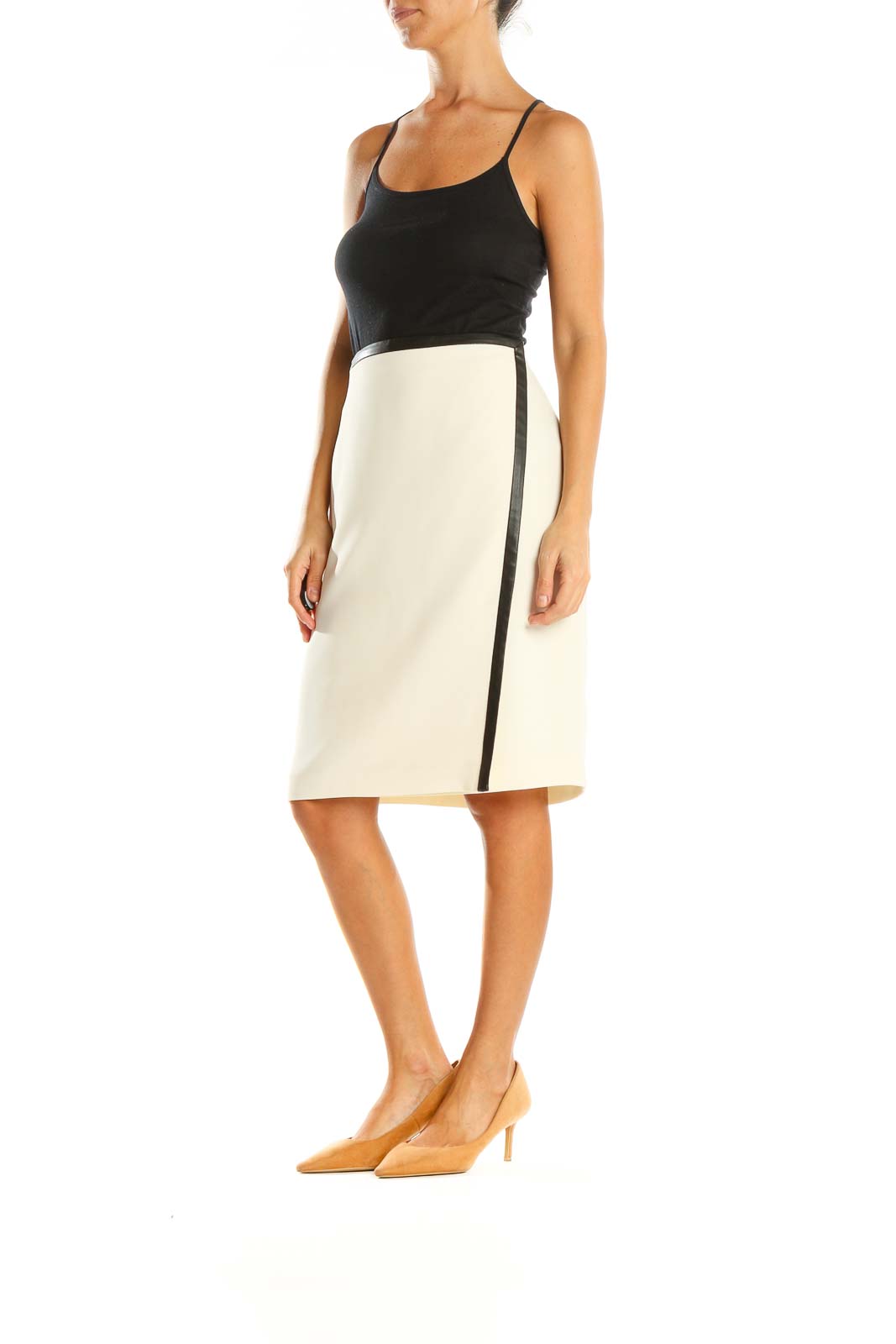 Beige Colorblock Brunch Pencil Skirt