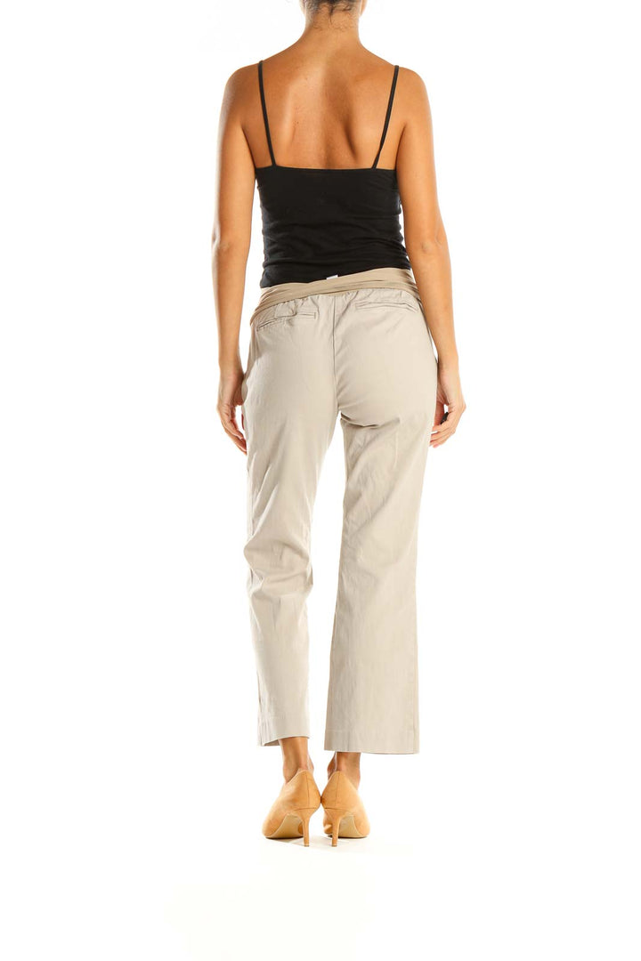 Beige Solid Casual Trousers