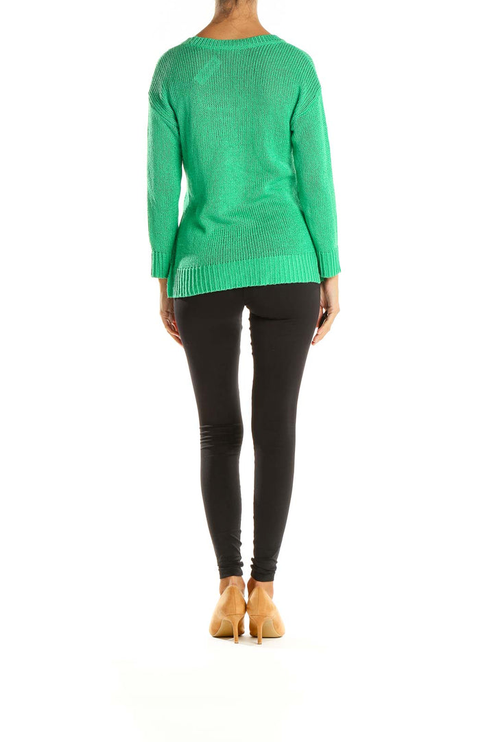 Green Textured All Day Wear Sweater