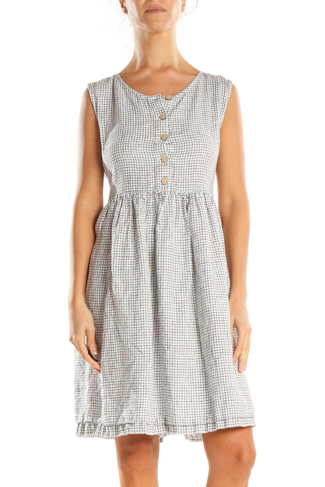 White Checkered Fit & Flare Dress
