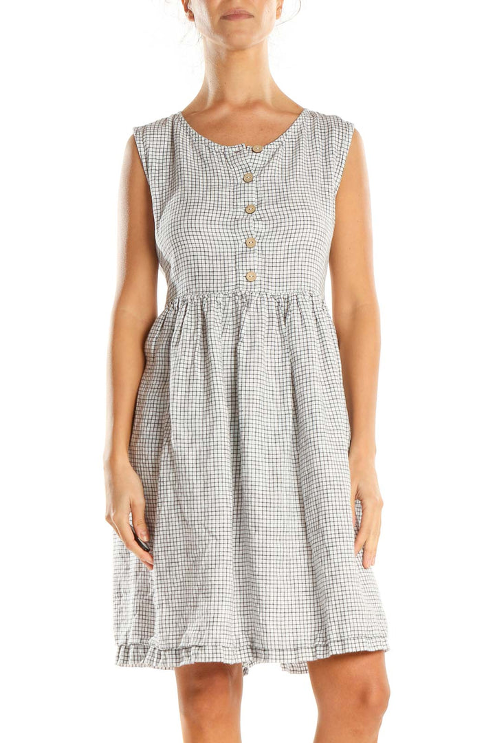 White Checkered Fit & Flare Dress