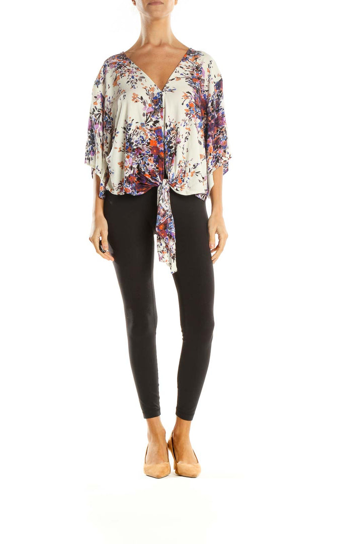 Beige Floral Print All Day Wear Blouse