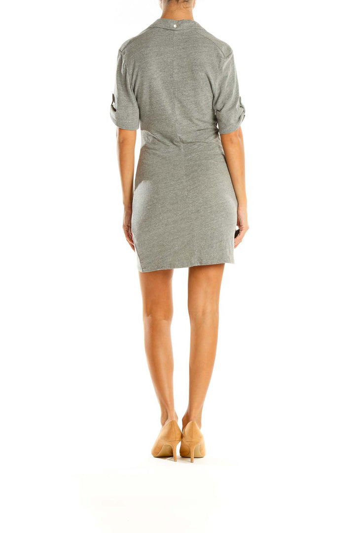 Gray Solid Classic Sheath Dress