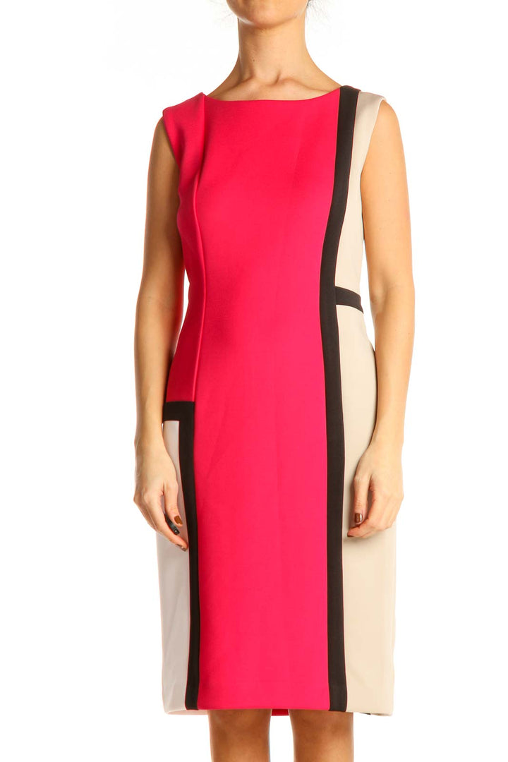 Pink Colorblock Classic Sheath Dress