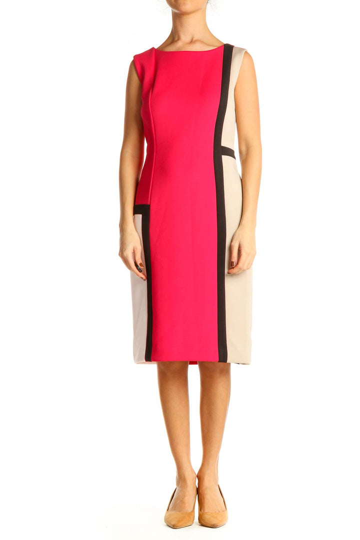 Pink Colorblock Classic Sheath Dress